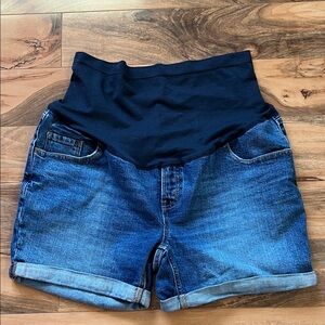 Maternity Denim Shorts Full Panel Cuffed Stretch Summer Size 16 Old Navy